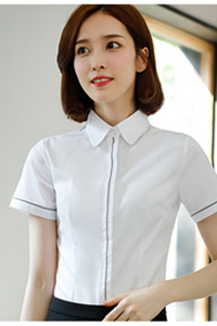 白色短袖暗筒裝飾邊女襯衫